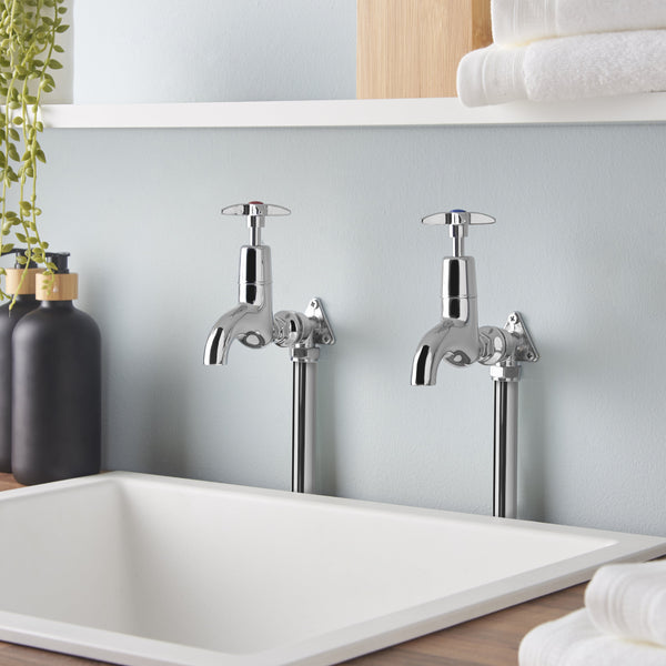 Cross Handle Bib Taps - Chrome