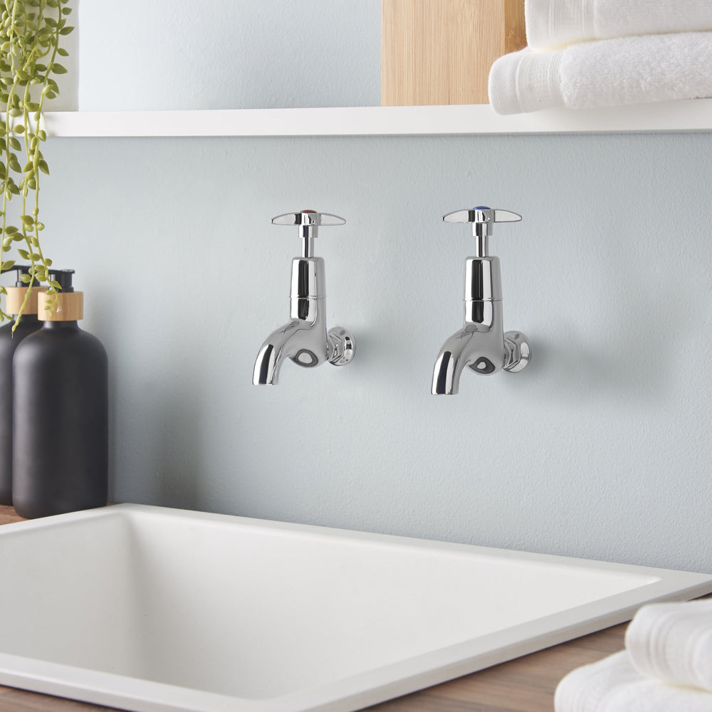 Cross Handle Bib Taps - Chrome