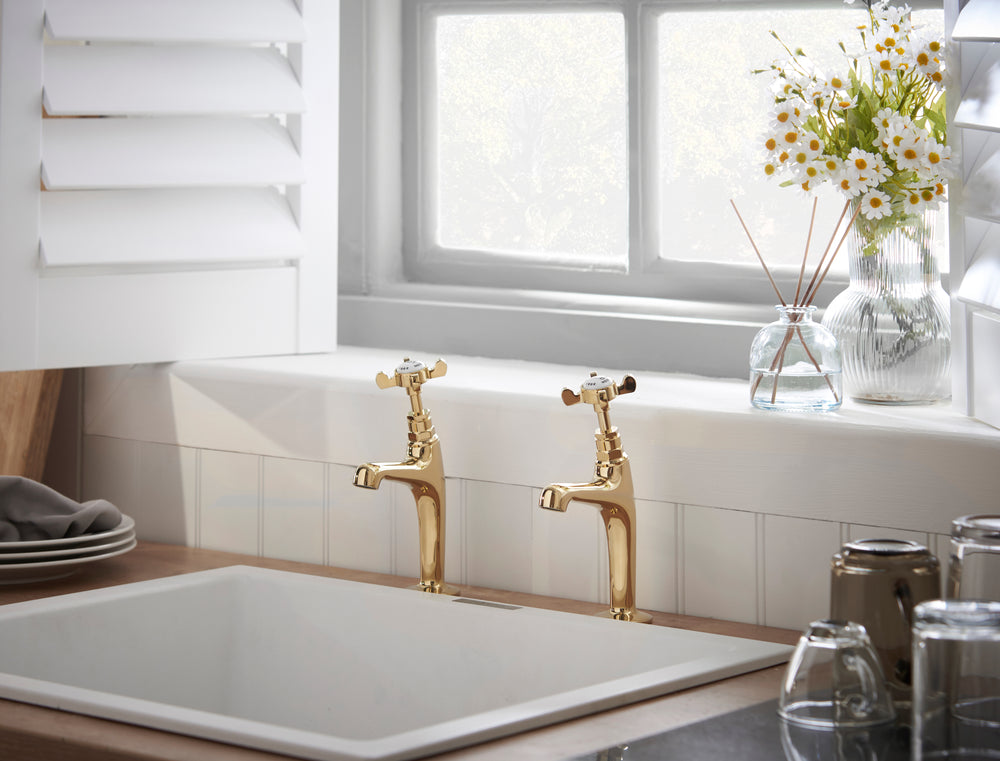 Coronation High Neck Sink Taps - Gold