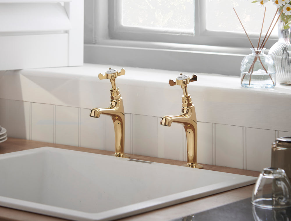 Coronation High Neck Sink Taps - Gold
