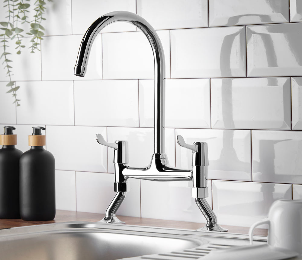 3" Lever Action Bridge Sink Mixer With Adjustable Centres - Chrome