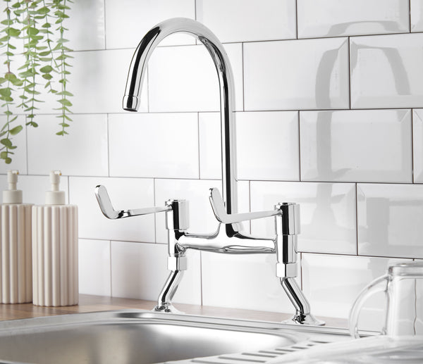 3" Lever Action Bridge Sink Mixer With Adjustable Centres - Chrome