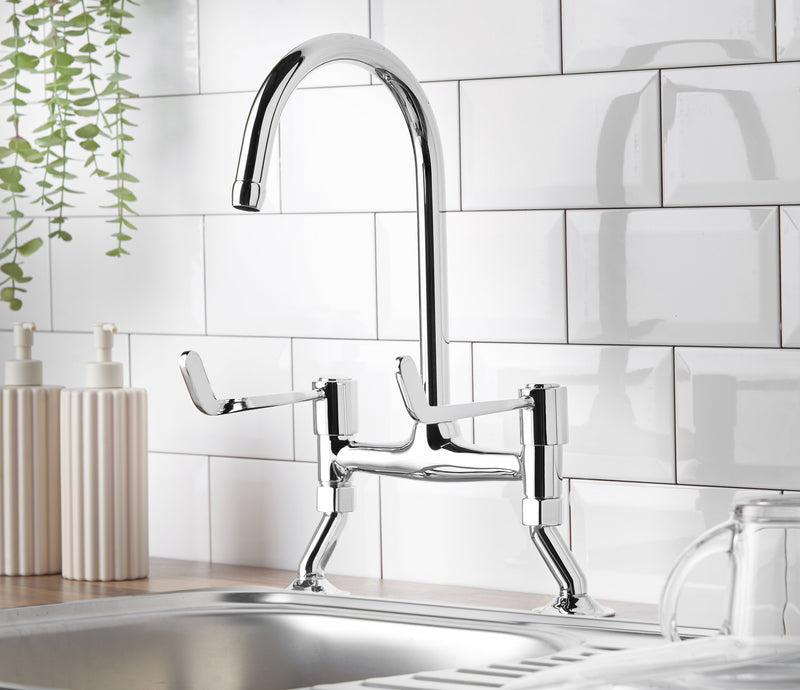 3" Lever Action Bridge Sink Mixer With Adjustable Centres - Chrome