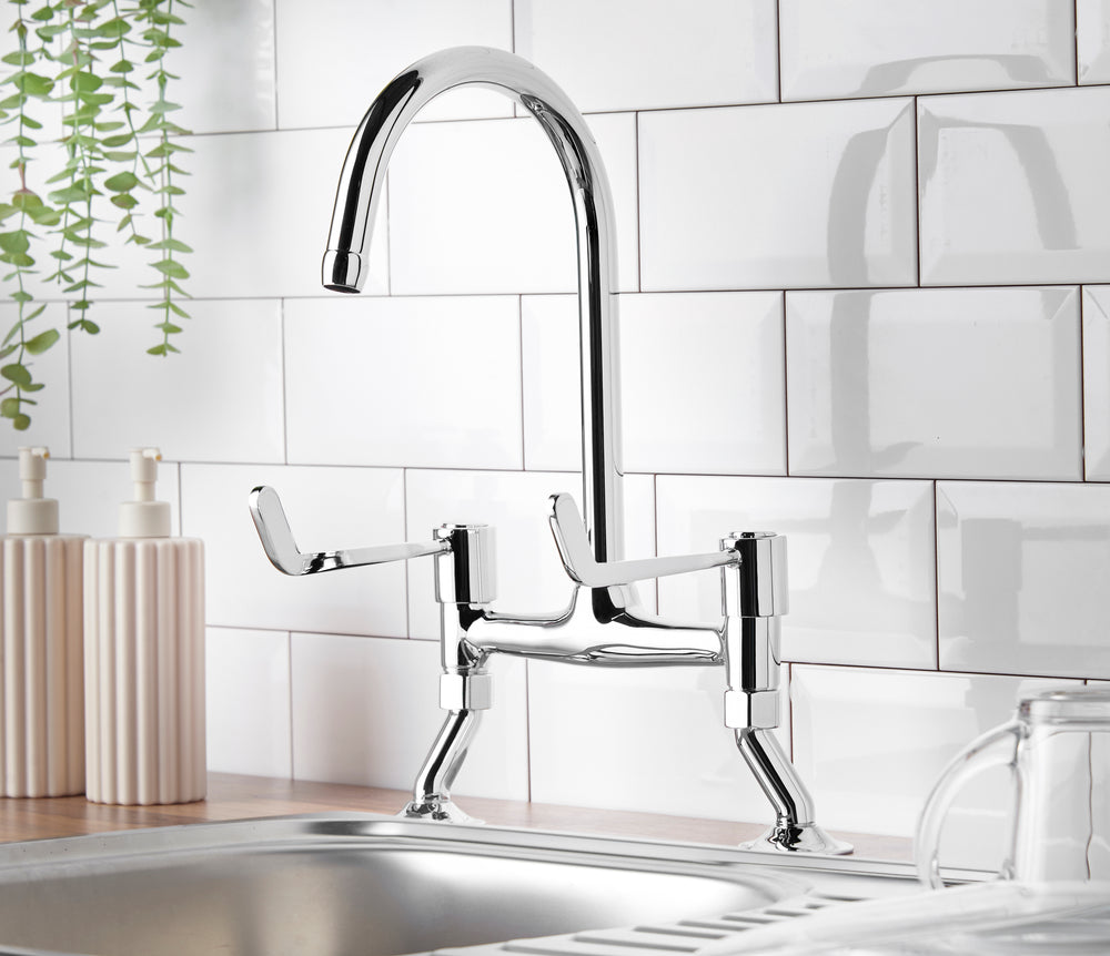 6" Lever Action Bridge Sink Mixer With Adjustable Centres - Chrome