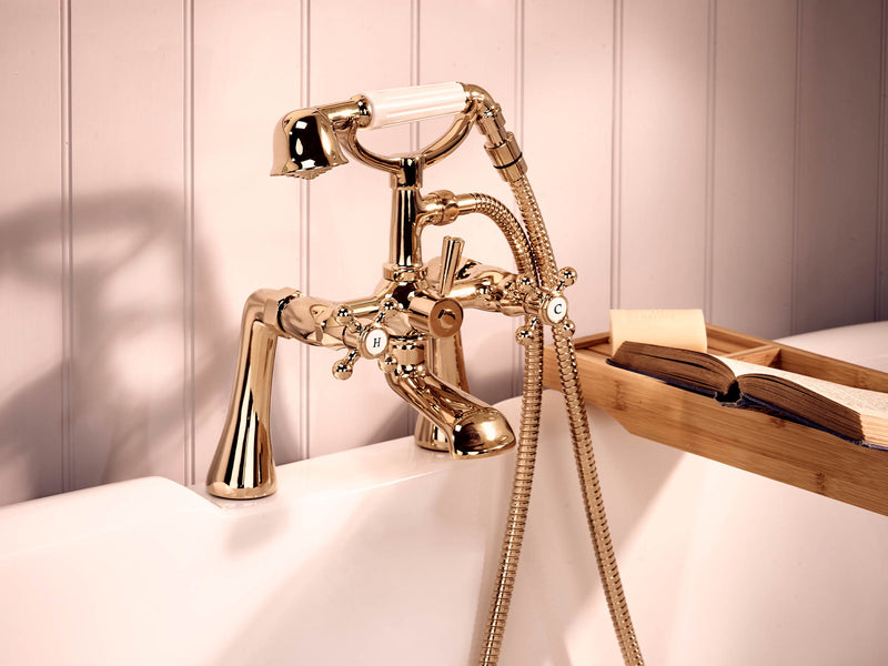 Tudor Pillar Mounted Bath Shower Mixer - Gold