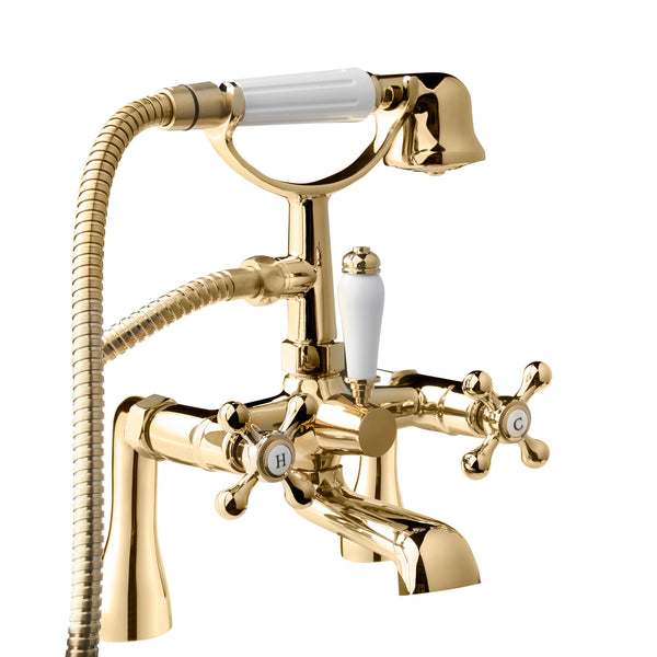 Tudor Pillar Mounted Bath Shower Mixer - Gold