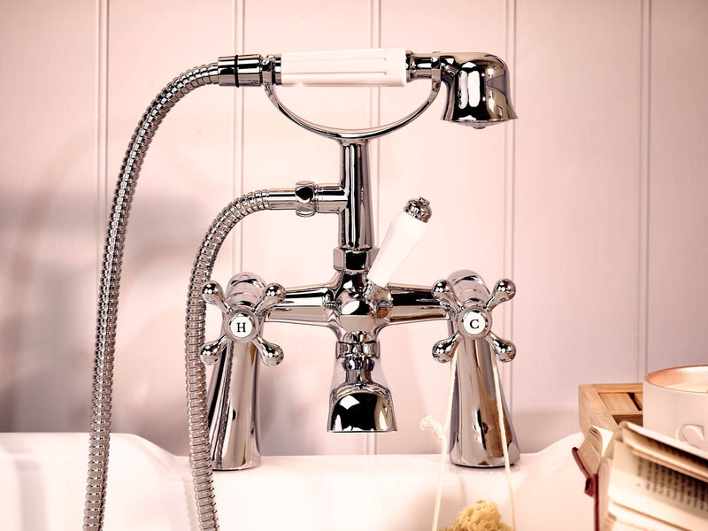 Tudor Pillar Mounted Bath Shower Mixer - Chrome