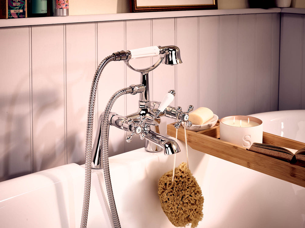 Tudor Pillar Mounted Bath Shower Mixer - Chrome