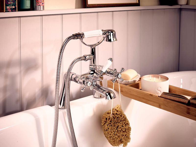 Tudor Pillar Mounted Bath Shower Mixer - Chrome