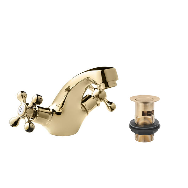 Tudor Mono Basin Mixer With Press Top Waste - Gold
