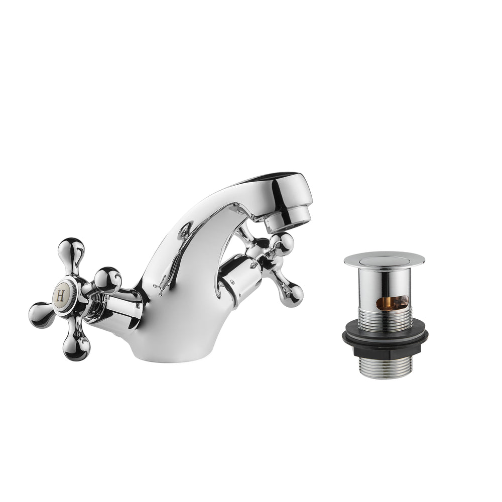 Tudor Mono Basin Mixer With Press Top Waste - Chrome