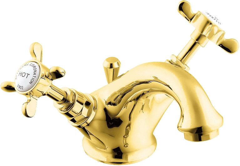 Coronation mono basin mixer with pop up waste - gold