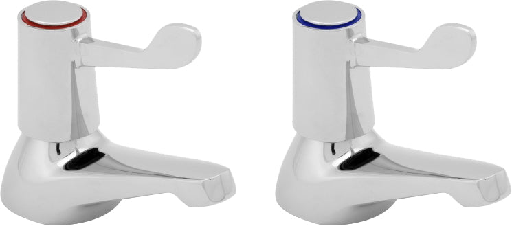 Lever action bath taps with metal backnuts