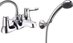 Lever action deck mounted bath shower mixer