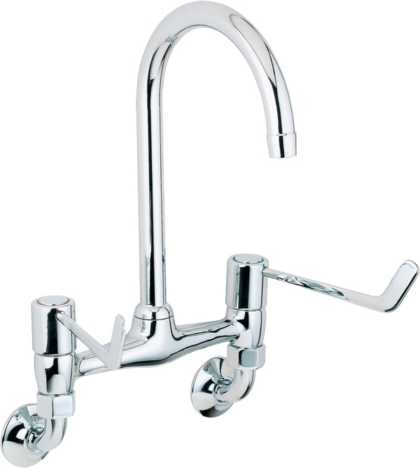 LEVER WALL MOUNTED BRIDGE SINK MIXER 6" LEVERS